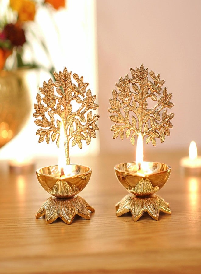 Behoma 100% Pure Brass Kalpavriksha Diya for Puja - Set of 2 | Religious Deepak for Mandir, Temple, Office & Home Decoration | Handcrafted Life Tree Diya for Pooja Room & Housewarming Gift - Image 3